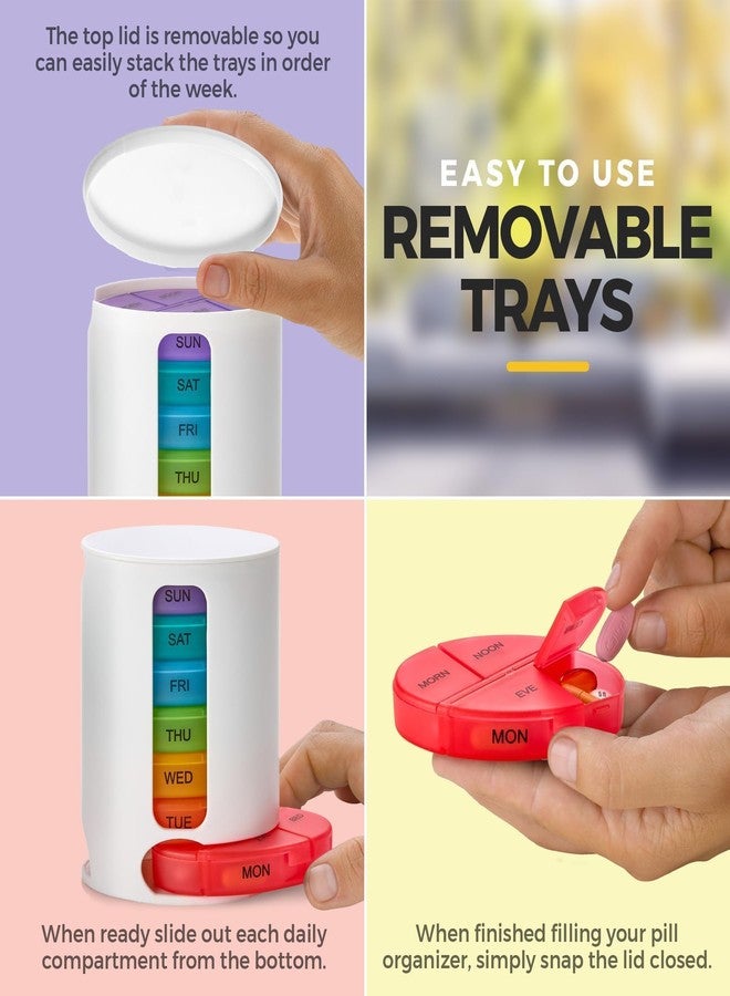 ميدكا منظم حبوب أسبوعي من MEDca، موزع واحد، 7 أقسام متعددة الألوان قابلة للتكديس، أربع مرات في اليوم - صباحًا، ظهرًا، مساءً، وقبل النوم، أبيض، عبوة من قطعتين - Image 5